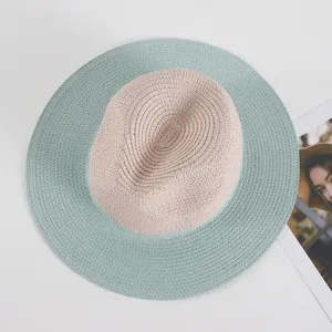 Sombrero de paja bicolor para mujer verano protección solar rosa azul sombrero de playa