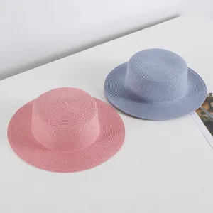 Damen Strohhut Sommer Strand Sonnenhut flacher Oberteil Sonnenschutz Reise Kappe