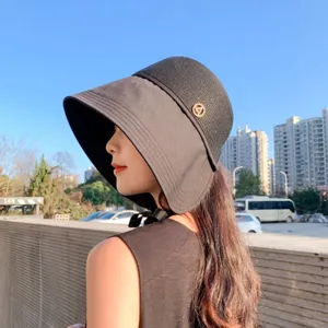Women sun protection bucket hat wide brim colorblock anti-uv outdoor summer beach cap
