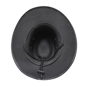 Cappello da cowboy occidentale nero a tesa larga con sottogola regolabile per uomo
