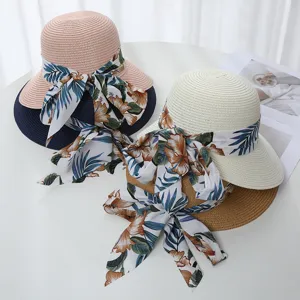 Damen Frühling Sommer Schleife Kuppel Strohhut Outdoor breite Krempe Strand Sonnenhut