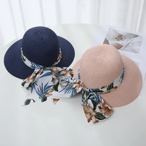 Damen Sommer Schleife Bogen Kuppel Strohhut Outdoor breite Krempe Sonnenhut Strand