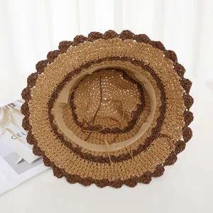 Sombrero de pescador de paja elegante para mujer, sombrero de sol ondulado para verano.