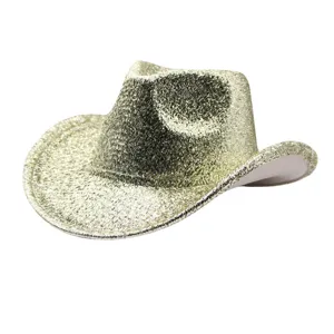 Sparkly gold sequin cowboy hat detail, perfect for stage performances and party costumes.