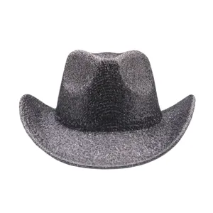 Black glitter sequin cowboy hat jazz fedora cap for party stage performance and carnival events.