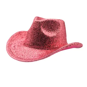 Pink glitter cowboy hat detail view for party costume stage performance carnival dress up
