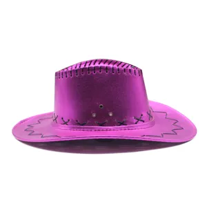 Metallic pink western cowboy hat for party, costume, and outdoor events. Stylish fashion accessory.