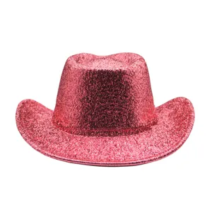 Pink sequin cowboy hat glitter jazz top hat for party stage performance and holiday carnival.