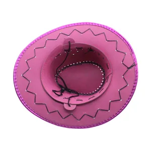 Pink western cowboy hat for party, festival, and outdoor beach events with adjustable chin cord.