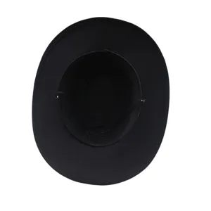 Detail view of a classic black western cowboy hat, wide brim design for women autumn winter.