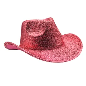 Close-up view of red glitter cowboy hat detail, perfect for festive party and stage show performance.