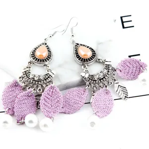 Vintage silberne Tropfen Edelstein Perle Quasten Ohrringe, boho baumeln Schmuck für Damen.