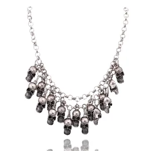 Vintage Punk Legierung Totenkopf Mehrlagige Kette Übertrieben Gothic Totenkopf Anhänger O Kette Halskette Für Halloween Party Unisex Schmuck