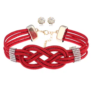 Punk Legierung Strass Schmuckset Für Damen Vintage Mehrlagig Gewebt Choker Halskette Runde Kristall Ohrstecker Party Schmuck Geschenk