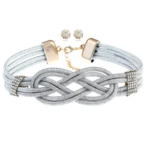 Punk Strass mehrschichtige gewebte Choker Halskette und Ohrringe Schmuckset Detail Ansicht.
