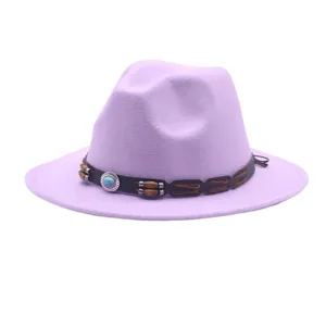 Cappello fedora in lana viola donna uomo autunno inverno tesa larga jazz cappello con cintura