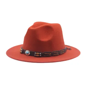 Cappello fedora in lana rossa per donna e uomo, elegante cappello jazz a tesa larga autunno.