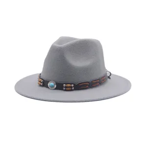 Cappello fedora in lana grigia per donna e uomo, tesa piatta larga autunno inverno jazz.