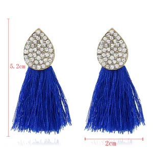 Böhmische königsblaue Quasten Ohrringe mit Strass Tropfen Legierung Ohrstecker Modeschmuck Damen