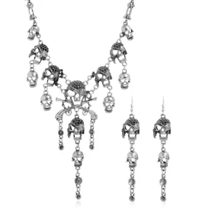 Halloween Retro Totenkopf Quaste Halskette und Ohrringe Set, Gothic Punk Schmuck.