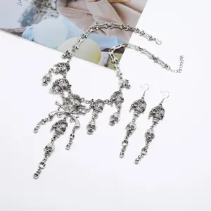 Halloween Vintage Totenkopf Quaste Halskette und Ohrringe Set, Gothic Punk Schmuck Damen.