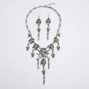 Halloween Vintage Totenkopf Quaste Statement Halskette Ohrringe Set Gothic Schmuck Damen