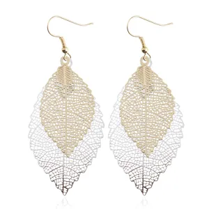 Doppelte Schicht Blatt Ohrringe Vintage hohle Metall Blatt Ohrhänger für Damen Alltag Schmuck