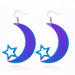 Edelstahl Regenbogen Mondsichel hohle Stern Ohrringe Damen Modeschmuck Accessoires.