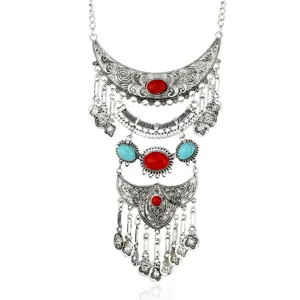 Vintage Western Mehrlagige Quaste Statement Anhänger Halskette Harz Künstlicher Edelstein Geometrisch Geschnitzte Pullover Lange Kette Schmuck Geschenk