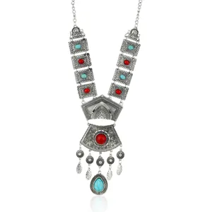 Collana Lunga Con Nappine Vintage Euro-Americano Gemma Irregolare Multistrato Geometrico Statement Ciondolo Catena Maglione Per Donna Festa
