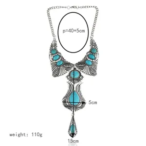 Vintage etnische turquoise hanger halsketting Europese stijl overdreven statement ketting