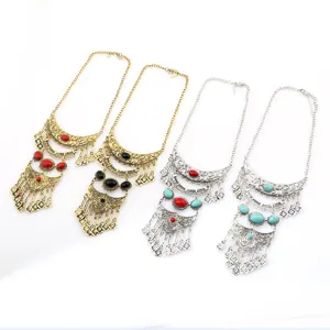 Vintage boho mehrlagige Quasten Halskette Retro Pulloverkette Modeschmuck Großhandel