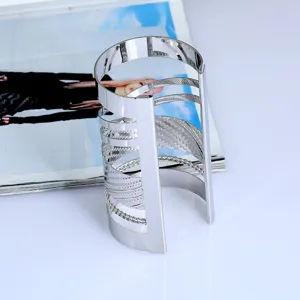 Ampio bracciale rigido cavo in metallo stile punk argento anello da braccio aperto gioiello