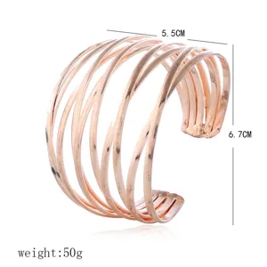 Roségoldfarbenes offenes Armband aus Metall, mehrsträngiges hohles Design, Vintage Stil Schmuck.