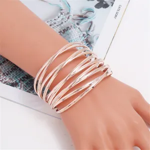 Mehrstrang Metall offener Armreif, roségoldener Vintage Stil Handgelenk Schmuck Damen.