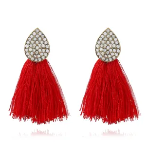 Böhmische rote Quaste Tropfen Strass Ohrringe mit Legierungsnieten für Damen Modeschmuck.