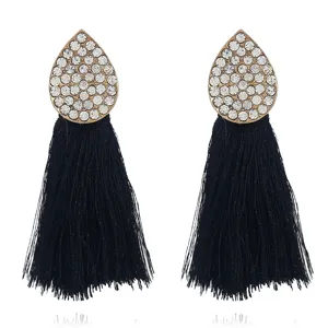 Boho Ethnisch Legierung Strass Wassertropfen Quasten Ohrringe Für Damen Lange Fransen Statement Hängende Ohrringe Schmuck