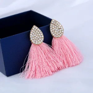 Elegante Tropfen Strass Legierung rosa Quaste Ohrringe böhmischer Stil Mode Schmuck Damen