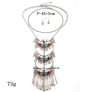 Set collana orecchini a mezzaluna multistrato vintage stile bohémien con pietre