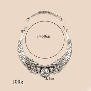 Collar gargantilla dragón plateado vintage extragrande joya étnica con medidas