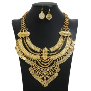 Vintage goldene Münzen mehrlagige Choker Halskette mit Quasten Anhänger und Ohrringe Set