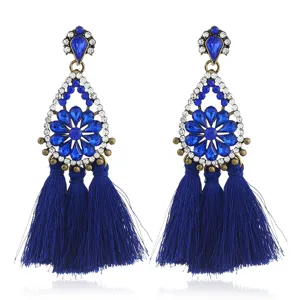 Übertriebene Legierung Strass Blume Tränenform Ohrringe Bohemian Lange Fransen Quaste Ohrhänger Für Damen Hochzeit Party Schmuck Geschenk