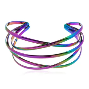 Regenbogen Metall offenes Armband, mehrsträngiges gekreuztes hohles geometrisches Design.