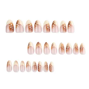 Wholesale almond false press-on nails french gradient brown fake nail tips set main