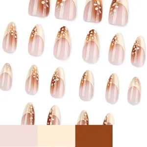 French gradient almond press-on false nails with white dot pattern set for manicure art