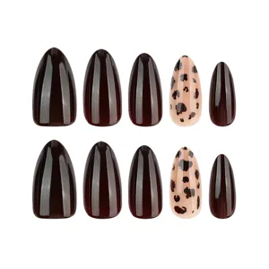 Maillard brown press-on nails set with trendy leopard print almond shape false nail tips