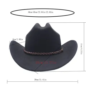 Classic British felt jazz hat with detailed size guides, premium wool blend material for men and women.