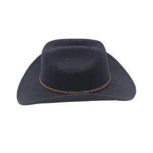 Classic Black Wool Felt Fedora Hat with Brown Braided Band Elegant British Style Unisex
