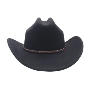 Classic black wool felt fedora hat detail, elegant vintage brim and brown braided band.