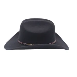Classic black wool fedora hat detail view, stylish British jazz hat for men and women.